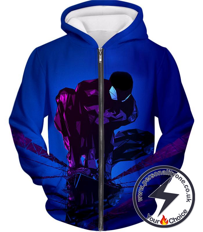 Super Cool Web Hero Spiderman Dark Blue Zip Up Hoodie